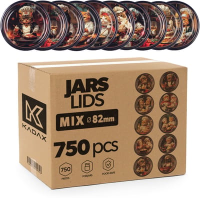 KADAX schroefdeksels, diameter 82 mm, 750 stuks, set metalen twist-off-deksels, vervangende deksels voor inmaakpotten, jampotten, honingpotten en potten met schroefdeksel (katten)