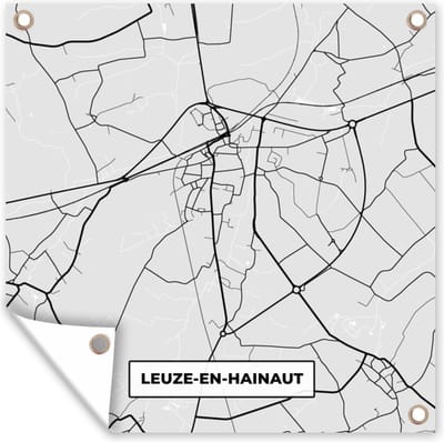 Tuin poster België – Leuze en Hainaut – Stadskaart – Kaart – Zwart Wit – Plattegrond - 200x200 cm - Tuindoek