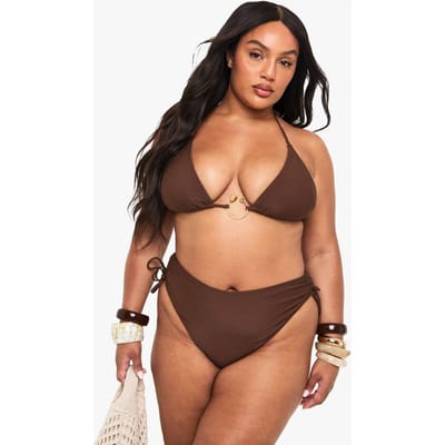 boohoo Dames Plus gerimpelde high waist bikini-bottom | Chocoladebruin | Maat: 54