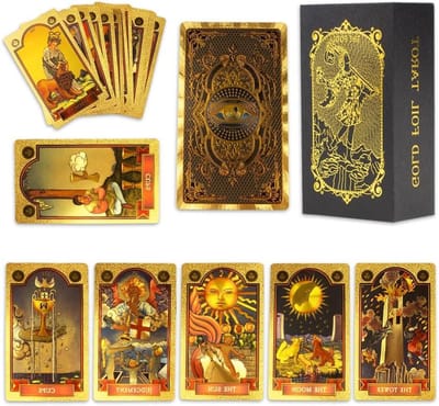 Tarotkaarten set voor beginners met gouden ontwerp - 78 kaarten en boek - Waterdicht en kreukvrij - Zijdelingse reisgids - Tarotdeck met PVC-materiaal.