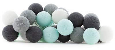 Cotton Ball Lights - LED lichtslinger voor binnen - Handgemaakt en Fairtrade - 35 lampjes - Aqua Grey