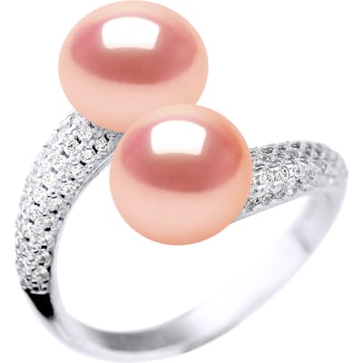 Ring YOU AND ME 2 Parels van het water Sweet 9-10 mm natuurlijke Rose Jewelry 925