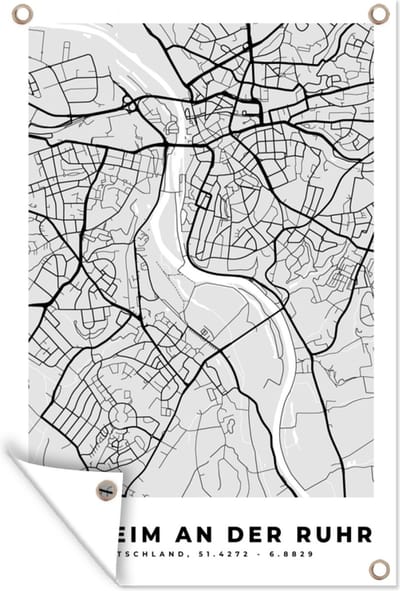 Muurdecoratie Mülheim An Der Ruhr - Kaart - Plattegrond - Stadskaart - Duitsland - 120x180 cm - Tuinposter - Tuindoek