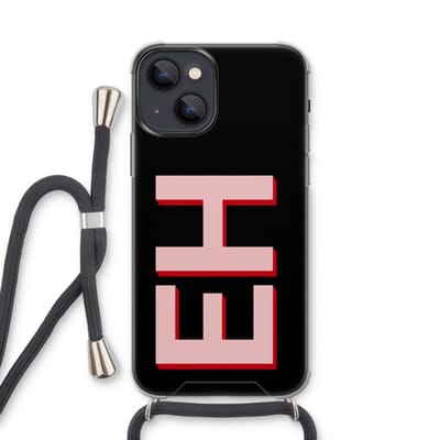 Gepersonaliseerd - Case Company® - Hoesje met koord geschikt voor iPhone 13 mini hoesje met Koord - Monogram - Telefoonhoesje met Zwart Koord - Extra Bescherming aan alle Kanten en Over de Schermrand