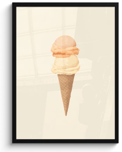 Poster in lijst - Fotolijst 50x70 cm - Posters - Minimalistisch - Schepijs - Hoorntje - Beige - Posterlijst zwart - Decoratie - Wanddecoratie woonkamer - Muurdecoratie slaapkamer