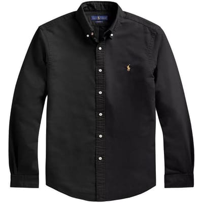 Polo Ralph Lauren Ss23 Couleur Unie Logo Brodé Chemise à Manches Longues Homme chemises Noir 710767828-001 S black