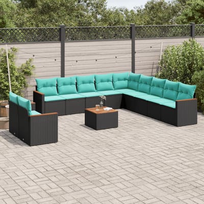vidaXL - 12-delige - tuinbankset - met - kussens - van - zwart - polyrotan