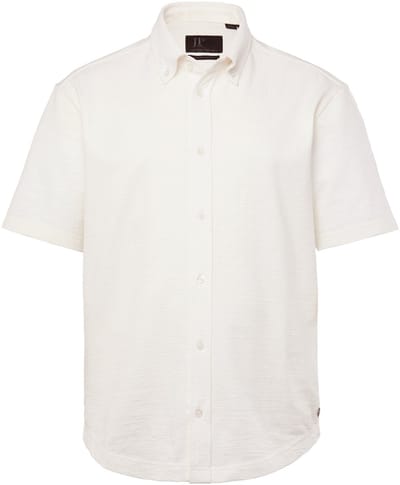 JP 1880 - Heren - Seersucker overhemd jerseystof halflange mouwen modern fit - Off-white - Maat L