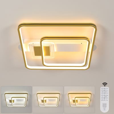 Haobosic - Moderne, eenvoudige vierkante LED-plafondlamp wit + goud met afstandsbediening 55W voor woonkamer / slaapkamer / keuken