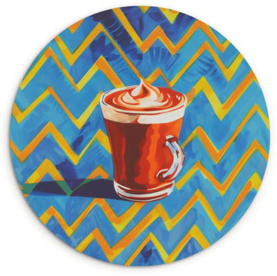 WallCircle® Wandcirkel 120x120 cm - Muurcirkel Mok - Koffie - Zigzag - Slagroom - Muurdecoratie woonkamer - Wanddecoratie slaapkamer - Kamer decoratie accessoires - Ronde schilderijen XXL