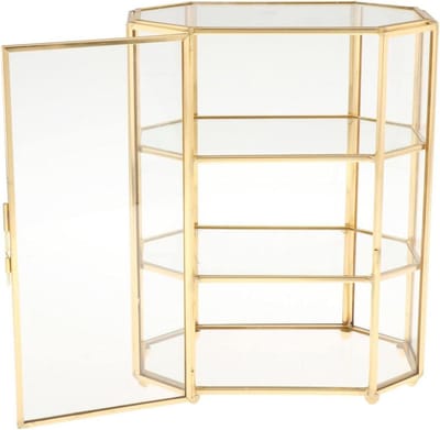 Luxe 3-Laags Sieradendoos en Make-up Organizer van Glas en Goudkleurig Metaal