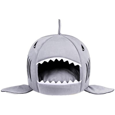 Lit Grotte pour Animaux Doux 2 en 1 Antidérapant Fond Imperméable Pliable Dessin Animé Chien Chat Maison Lit pour Tous 42cm/16.5in (Width)x42cm/16.5in (Height) grise
