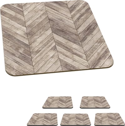 Onderzetters voor glazen - Plank - Patronen - Brocante - 10x10 cm - Glasonderzetters - 6 stuks