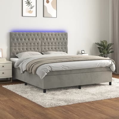 vidaXL - Boxspring - met - matras - en - LED - fluweel - lichtgrijs - 160x200 - cm