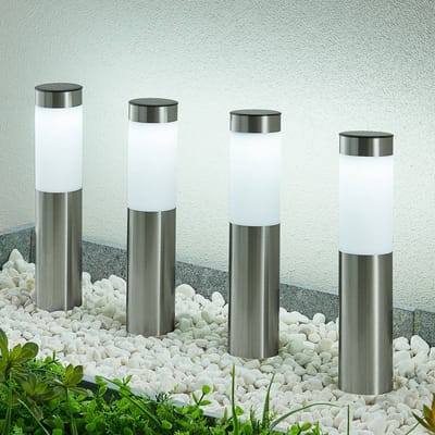 Lindby - Solar buitenverlichting - 1licht - Roestvrij staal, polycarbonaat - H: 31 cm - zilver, opaalwit - Inclusief lichtbron