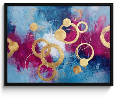 Poster in lijst - Fotolijst 80x60 cm - Posters - Cirkels - Goud - Abstract - Posterlijst zwart - Decoratie - Wanddecoratie woonkamer - Muurdecoratie slaapkamer