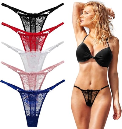 Vrouwelijke Thong Ondergoed Set van 5 Stuks - Lage Taille G-String, Kant T-Back en Naadloze Lingerie in 5 Kleuren, Perfect voor Sexy Avonden en Comfortabel Draagplezier