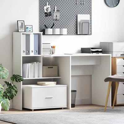 vidaXL - Bureau - Wit - Bewerkt - hout - 131,5 - x - 50 - x - 106,5 - cm