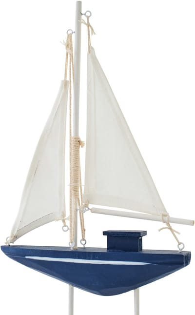 J-Line decoratie Zeilboot - hout - blauw/wit - small