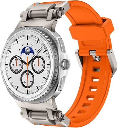 Strap-it 'Explorer' sportbandje TPU geschikt voor Samsung Galaxy Watch 9 (40/44mm) / Watch 8 (40/44mm) / 8 Classic (46mm) – Oranje met Titanium connectors