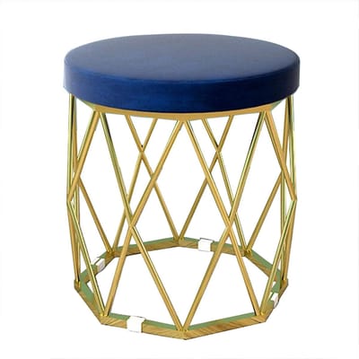Ottomaanse kruk - Voetensteun poef - Extra zitplaats - Stevig metalen frame - 33x43 cm - Blauw
