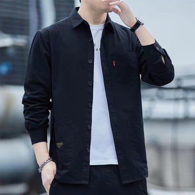 Werkshirts met lange mouwen, Herenjassen, Casual shirts voor lente en herfst, Herentops, Heren 4XL black