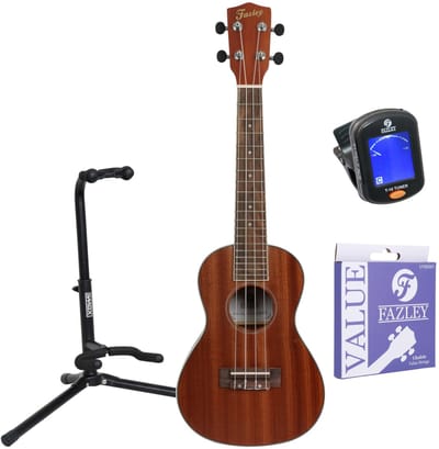 Concert-ukelele starterset - incl. tuner, snaren en standaard - Hout