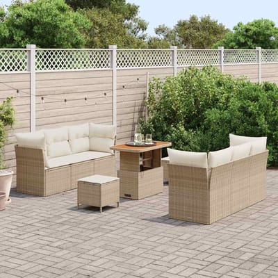 vidaXL - Tuinbank - Set - met - kussen - 9 - pcs - Beige - en - Crème - poly - rattan
