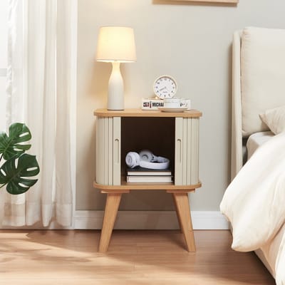 Bijzettafel Tysvær bamboe 59x45x45 cm naturel en crèmewit [en.casa]