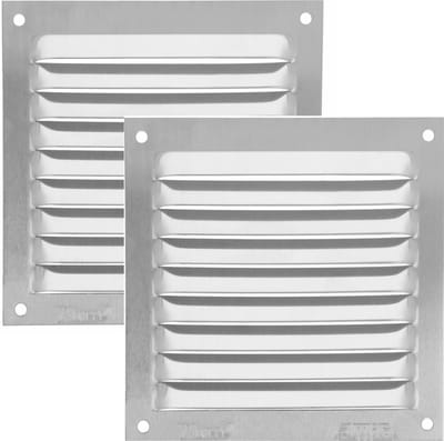 AMIG Ventilatierooster/muurrooster - 2x - 100 x 100mm - aluminium - zilver - schoepenrooster