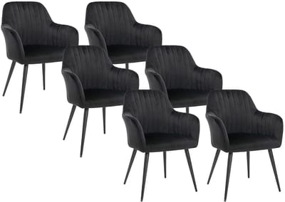 Vente-unique Set van 6 stoelen met fluweel en zwarte metalen leuningen - Zwart - ELEANA