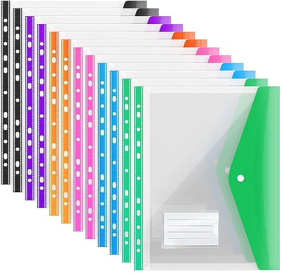 Ynkkvre - 12 Stuks Documentenmappen A4 – Transparante Uitbreidbare Documentenmap met Drukknop en Labelvak, A4 Map voor Archiveren in 6 Kleuren