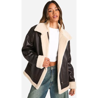 boohoo Dames Tall Vintage Faux Leather High Neck Aviator | Bordeaux Rood | Maat: 36