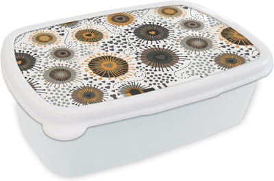 Broodtrommel Wit - Lunchbox - Brooddoos - Hart - Jaren 50 - Patroon - 18x12x6 cm - Volwassenen