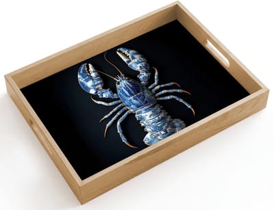 Dienblad hout 40x30 cm - Schootdienblad - Kreeft - Delftsblauw - Schild - Stoer - Borrelplank rechthoek - Plateau dienbladen