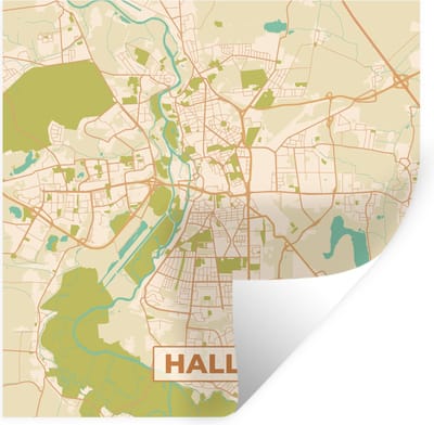 Muurstickers - Sticker Folie - Plattegrond - Vintage - Halle - Kaart - Stadskaart - 100x100 cm - Plakfolie - Muurstickers Kinderkamer - Zelfklevend Behang XXL - Zelfklevend behangpapier - Stickerfolie