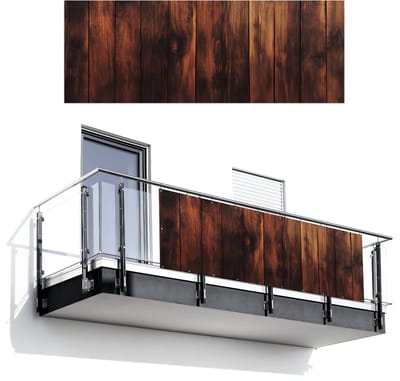 Balkonscherm 300x110 cm - Balkonposter Hout - Planken - Vintage - Donkerbruin - Balkon scherm decoratie - Balkonschermen - Balkondoek zonnescherm