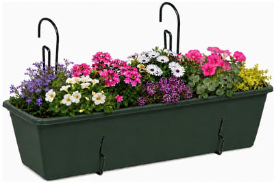 Geli Plantenbak Balcony - groen - met metalen ophangbeugels - 60 x 18 x 15 cm - hard kunststof - langwerpig -