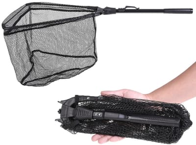 QTTVBTNA -Rubberen Visnet Uitschuifbaar – Telescopisch Landingnet 1,6 m / 2,1 m – Opvouwbaar Schepnet voor Vissen – Duurzaam en Handig voor Roofvis & Karper