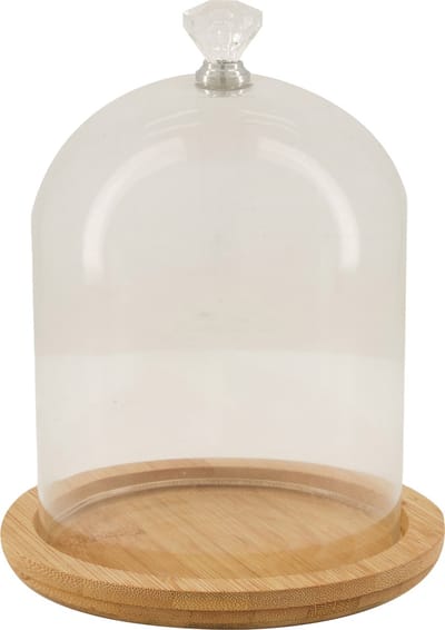 Dijk Natural Collections stolp - glas - houten bruin plateau - D12 x H16,3 cm