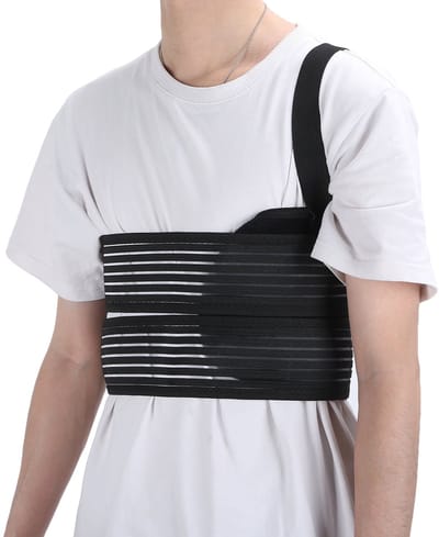 Unisex ribsteun- en beschermingsgordel, te gebruiken ter ondersteuning of bescherming van beschadigde ribben, gebroken borstbeen, ontwrichte ribben, enz. Maat L