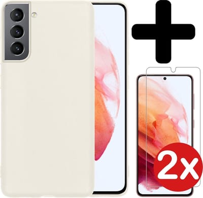 Hoesje - Met 2x Screenprotector - Geschikt voor Samsung Galaxy S21 - Sterk & Shockproof - Telefoon Hoes - Back Cover - Siliconen Case - Telefoonhoes - Wit