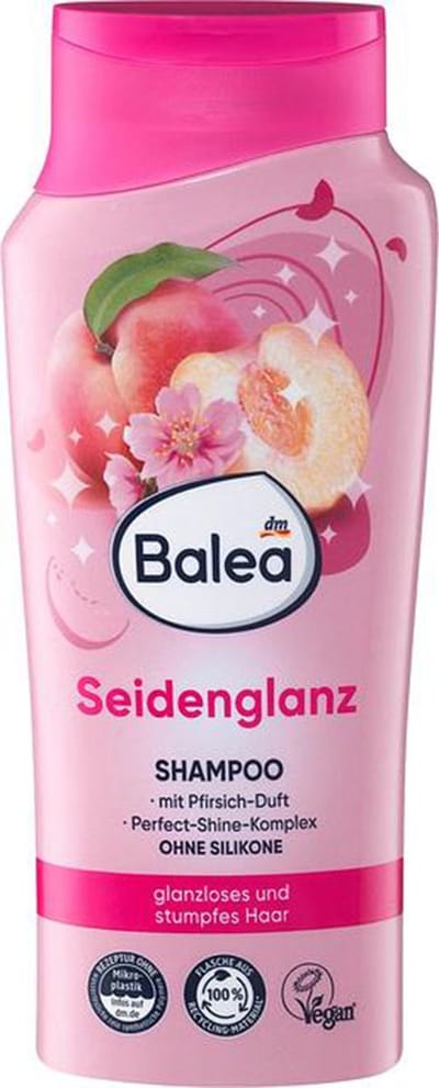 Balea Shampoo - Zijdeglans - 300 ml - Voor duf en futloos haar - Met perzikgeur - Zonder siliconen - Seidenglanz - Perfect Shine Complex - Vegan