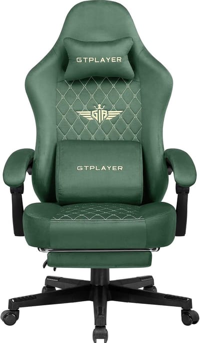 GTPLAYER - Gaming Stoel Stof - 150 kg met Verenzitkussen en Voetensteun - Groen