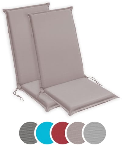 sleepling 50 x 120 cm Outdoor stoelkussen met hoge rug | set van 2 | zitkussen voor tuinstoel | met bevestigingsbanden | Made in EU | afneembare hoes van polyester, wasbaar op 30 graden | taupe