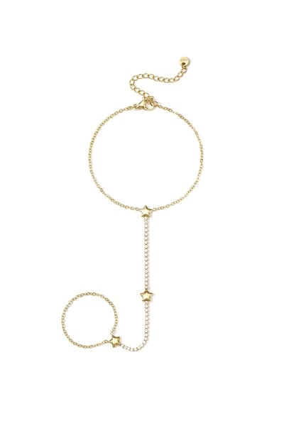 Handchain tennis-style met sterretjes - Goudkleur - Verkleurt niet - Cadeau - Goudlief.nl
