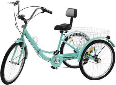 Driewieler voor volwassenen - Opvouwbare fiets - Boodschappen doen - 7 versnellingen - 24 inch - Turquoise