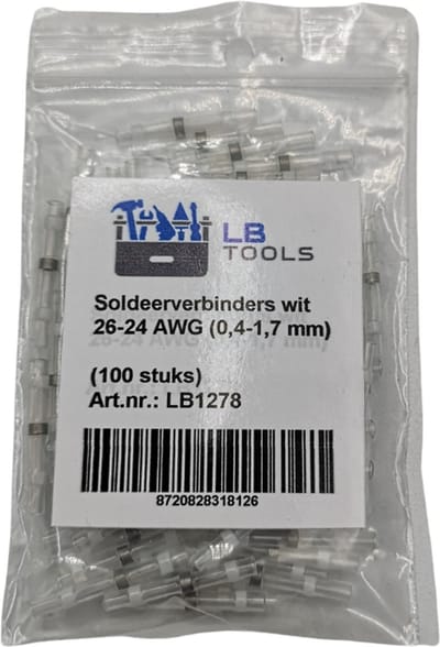 LB Tools 100x Professionele soldeerhulzen, soldeerverbinders waterdicht wit 26-24 AWG (0,4-1,7 mm) krimpkous