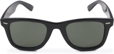 Gepolariseerde Zonnebril voor Dames en Heren - Vierkant Frame, Zwart met Groene Lens, Inclusief Brillenkoker