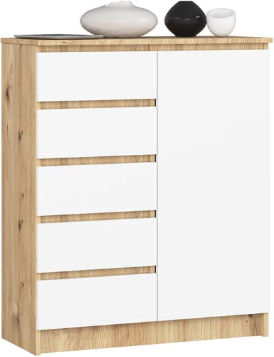 Kommode K80 met 5 Lades en 1 Deur / AKORD Furniture Factory / Artisan Eik - Wit / 80 x 97 x 35 cm